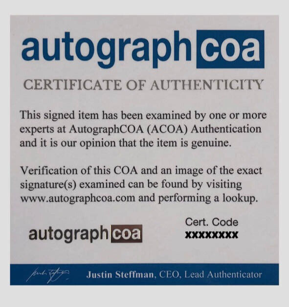Sample AutographCOA certificate of authenticity